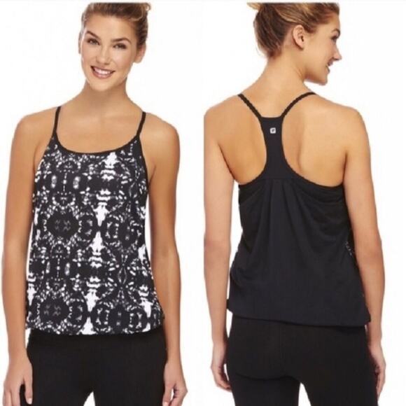 Fabletics Norwalk Racerback Tank Top Black White Built-In Bra Athletic Womens - Picture 2 of 8